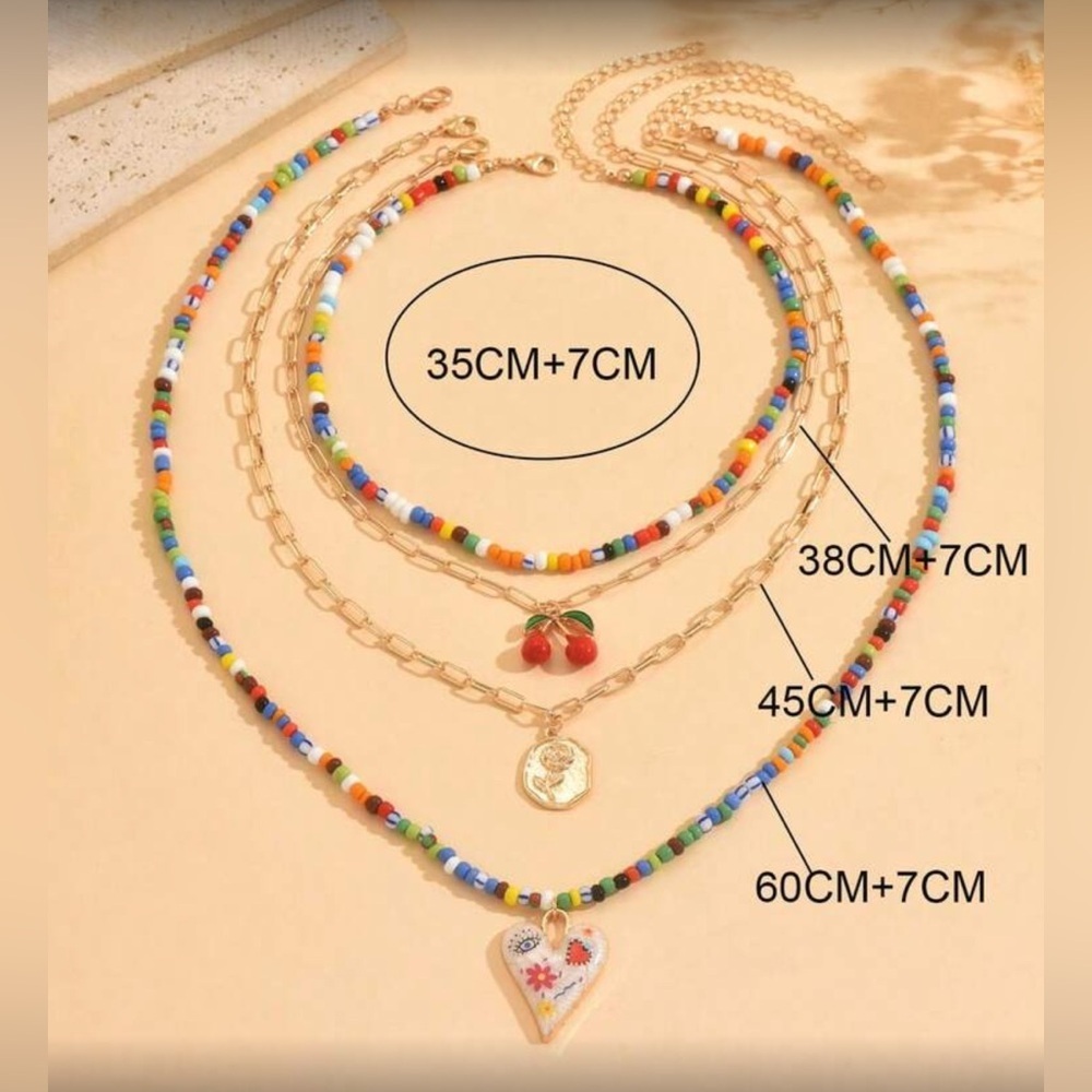 ✨NEW Colorful Cherry Beaded Necklace Set with Gold Accents - Picture 4 of 4